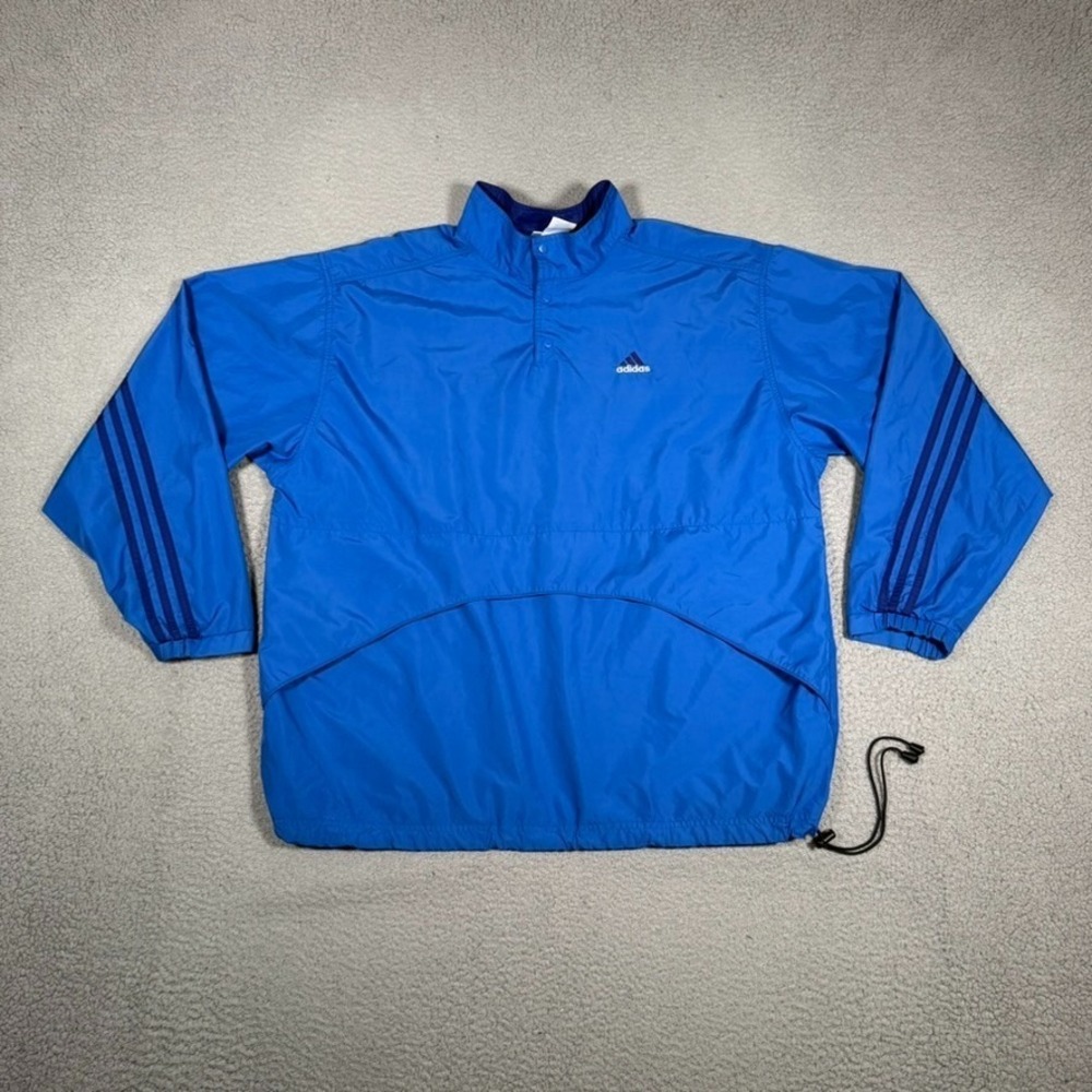 Vintage Adidas Windbreaker Mens XL Blue Pullover Vented Snap Lightweight Logo
